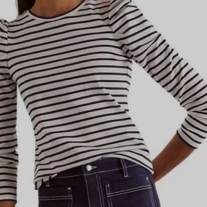 Boden Puff Sleeve Striped Top BLK